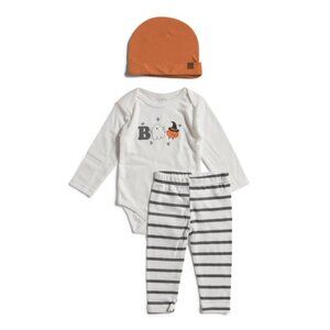 LILA & JACK cream Newborn 3pc Boo Bodysuit And Pants Set